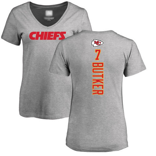 Women Football Kansas City Chiefs #7 Butker Harrison Ash Backer V-Neck T-Shirt